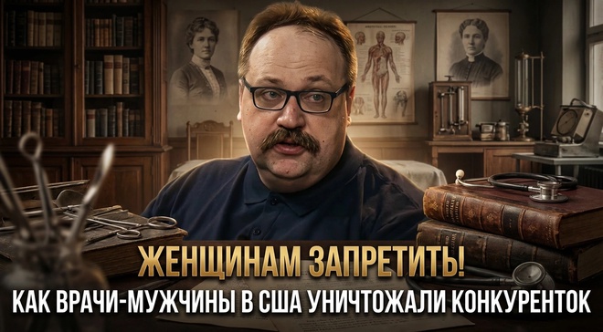 Постер к видео ЖЕНЩИНАМ ЗАПРЕТИТЬ! Лисицын: Как врачи-мужчины в США уничтожали конкуренток | Фёдор Лисицын