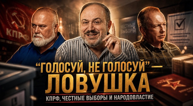 Постер к видео «ГОЛОСУЙ, НЕ ГОЛОСУЙ» — ЛОВУШКА. КПРФ, честные выборы и народовластие | Колпакиди, Сороковой,Княжин