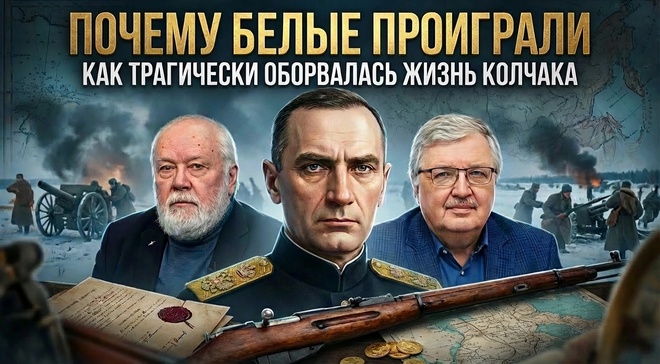 Постер к видео ПОЧЕМУ БЕЛЫЕ ПРОИГРАЛИ. Как трагически оборвалась жизнь Колчака | Сергей Дмитриев и Николай Черкашин