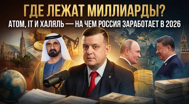 Постер к видео ГДЕ ЛЕЖАТ МИЛЛИАРДЫ? Атом, IT и халяль — на чем Россия заработает в 2026 | Рустам Сатаев